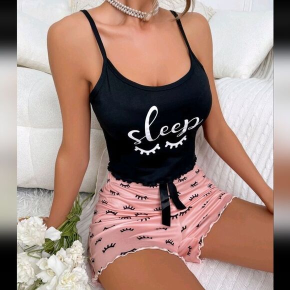 Pink and Black Pajama Set with Playful Patterns - Picture 4 of 8